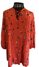 OLD NAVY Women's Orange-Red Floral Long Sleeve Rayon Dress Sz. L