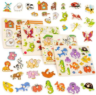 4er Pack Baby Kinder Kleinkind Holz Tier Puzzle Frühes Lernen Pädagogisches Spielzeug
