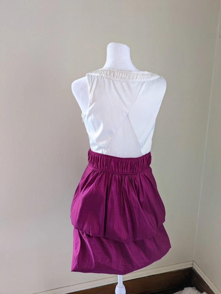 Vestido Vintage Y2K Burbuja Satén S Magenta y Crema Malla Drapeado Mini Núcleo de Oficina Foto 3 de 4