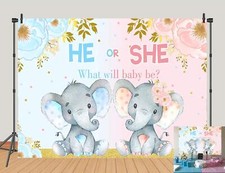5x3ft Pink Blue Elephant Gender Reveal Backdrop He or She Baby Shower Prop