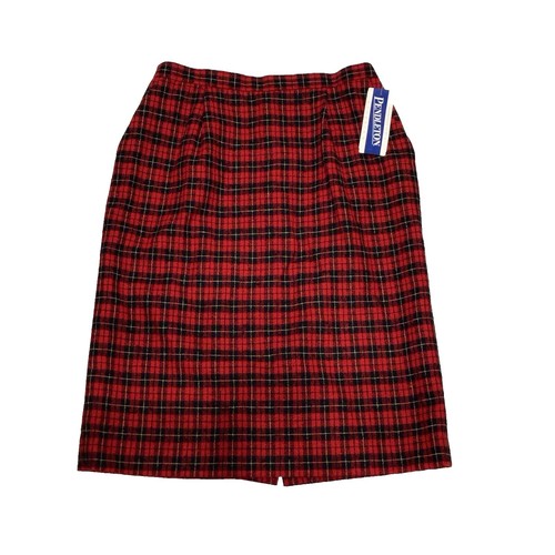 Sheller Big Check Long Skirt with Piping at the Hem, Size S, Wool