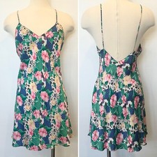 90s Victoria  s Secret Silk Floral Animal Print Gold Label Chemise Slip Dress S