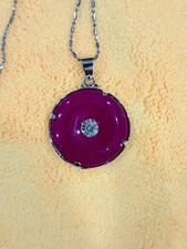 18KGP Silver Bead & Barrel Chain Chinese Dragon Purple Glass Pendant