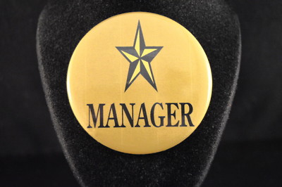 ''MANAGER'' BUTTON pin pinback 2 1/4'' badge NEW Big!  business store baseball boss