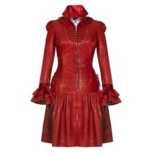 Victorian Jacket Corset Dress Coat Red Lambs Leather Edwardian 18th Century