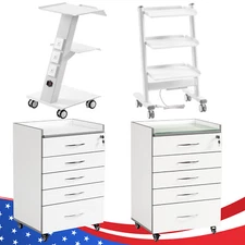 Dental Trolley Cart with Socket/5 Drawers Mobile Wooden Cabinet Cart Acrylic US