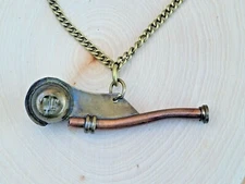 Brass Nautical Pendant Vintage Style Solid Brass Necklace Bosuns Whistle