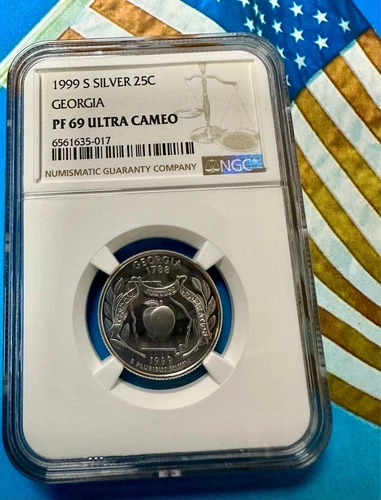1999 S SILVER QUARTER GEORGIA NGC PROOF 69 ULTRA CAMEO 25C PERFECT TO THE EYE