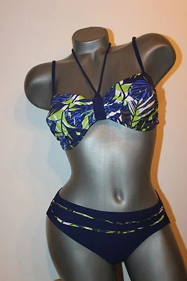 Triumph Bandeau Bikini "Sorrento TPD" Gr. 38 B blau mit grünem Design mit Neckh - Bild 1 von 4