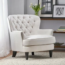 Alfred Contemporary Deep Button Tufted Fabric Club Chair with Nailhead Accents