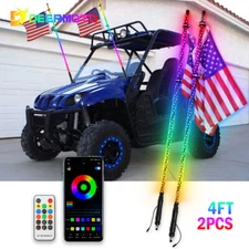 Pair 4FT Whip Lights RGB LED Spiral Chasing Lighted Antenna For Yamaha ATV UTV