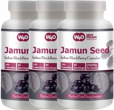 Jamun Seed Capsules - 180 Pills, 3 Months Supply, 1000 mg- (3 Pack)