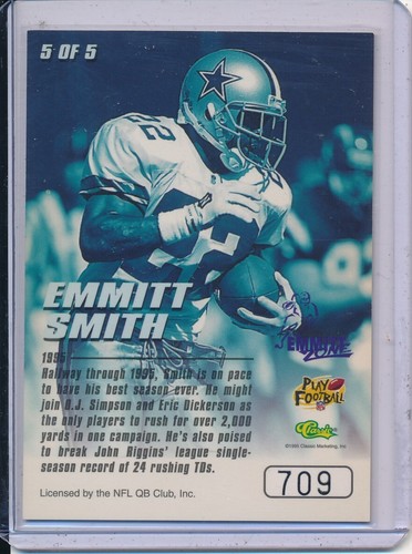 Emmitt Smith 1996 Classic NFL Exp Emmitt Zone Best Season Serial Number 709 RARE - Imagen 2 de 2