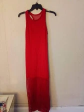 Women's Maxi Tank Dress Red Eyelet Lace Back & Hem Round Neck Pullover