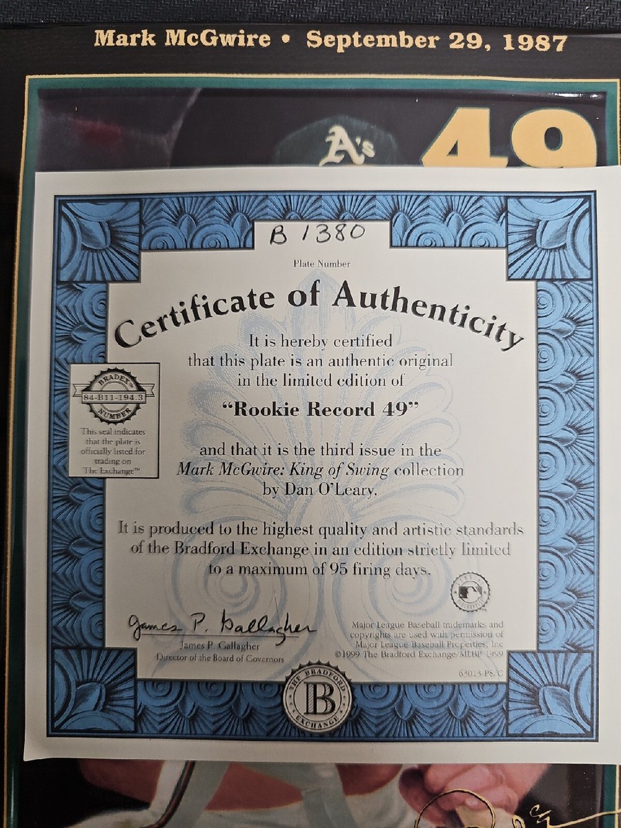 Mark McGuire Rookie Record 49 Bradford Exchange Plaque M1003 | eBay