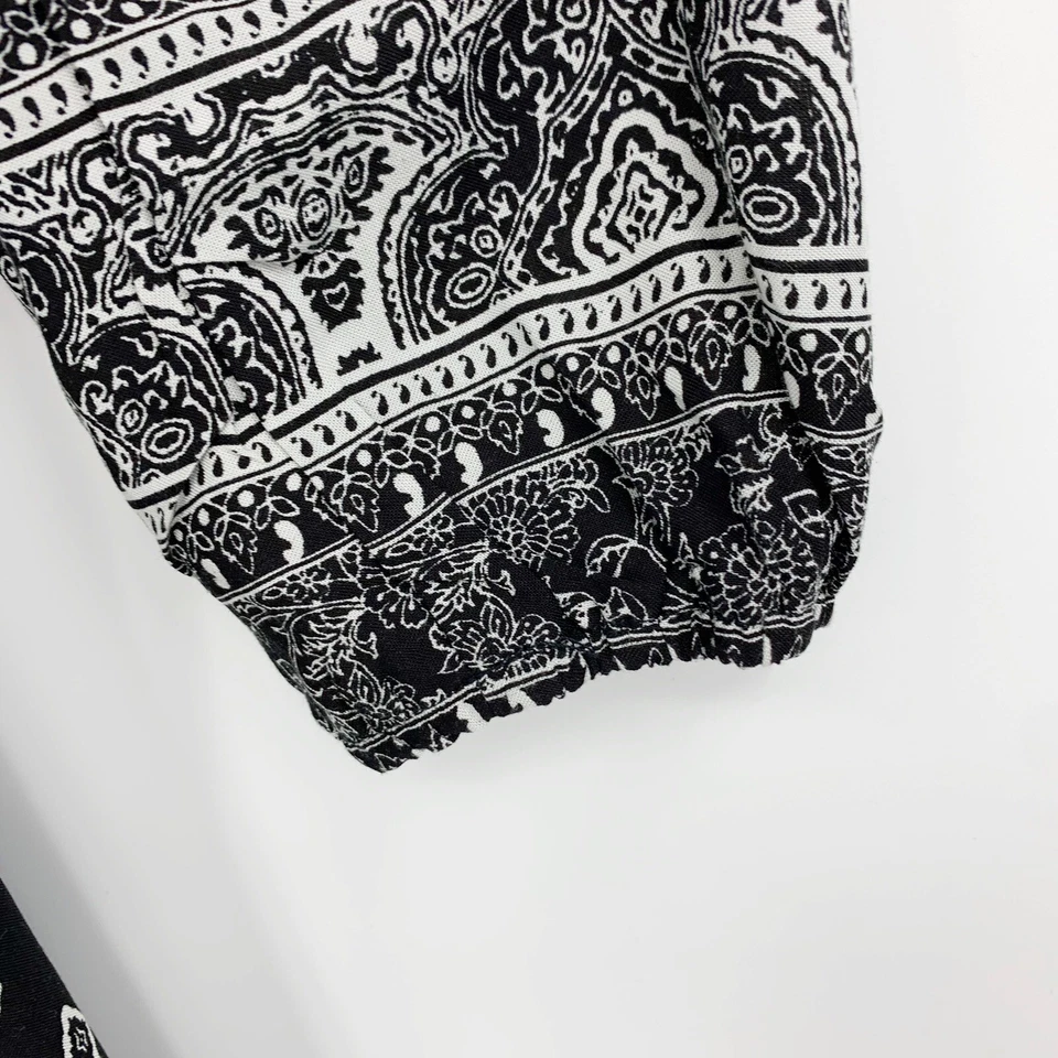 LA Hearts Romper Size M Off The Shoulder Ling Sleeve Tie Front Printed Paisley - Image 4 of 4