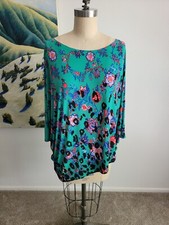 Clara Sun Woo  Top Artsy Asymmetrical Floral Leopard Print Dolman Sleeve Large