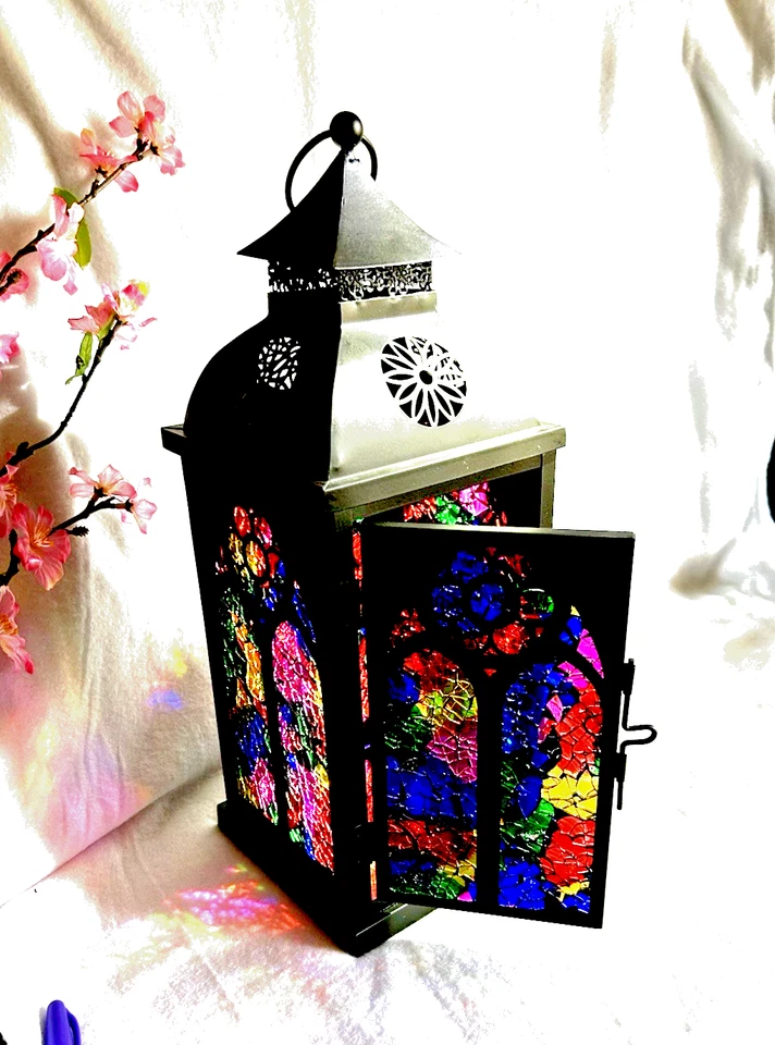 Panel de vitral linterna marroquí 15,5" de alto Foto 4 de 4