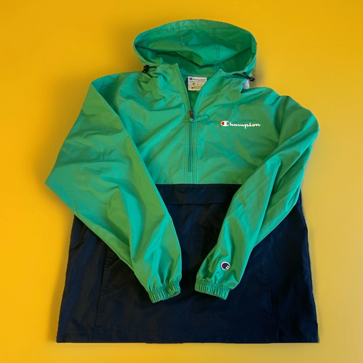 Champion Men's Windbreaker Hoodie Jacket Small S Green Navy Blue - PJ201910