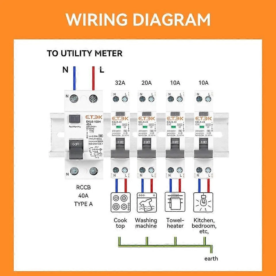 ETEK RCD RCCB Type A Electromechanic Residual Current Circuit Breaker 40A - Image 4 of 4