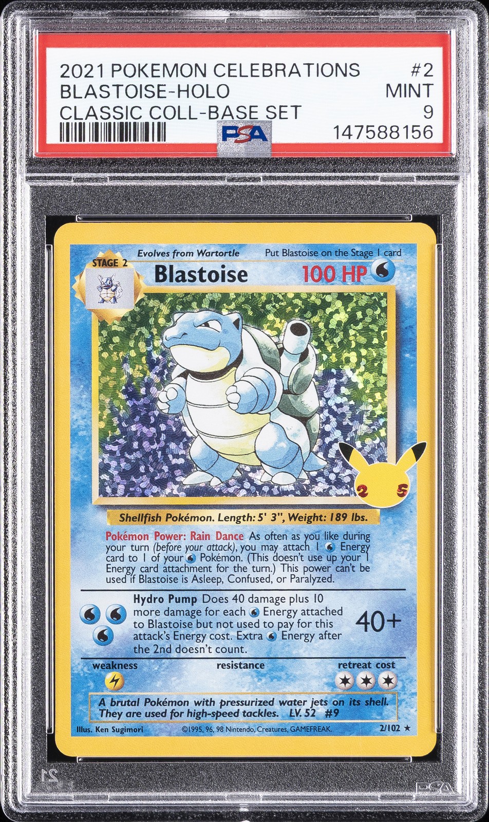 2021 POKEMON CELEBRATIONS CLASSIC COLLECTION #2 BLASTOISE-HOLO PSA 9