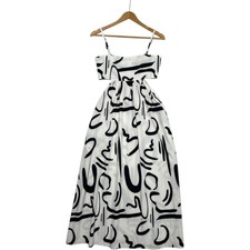 Cherley Dress Womens Small White Black Midi Abstract Sleeveless Summer Sexy