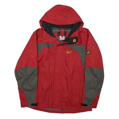 JACK WOLFSKIN Herren Outdoorjacke rot & grau M Polyester wasserdicht Kapuze Reißverschluss