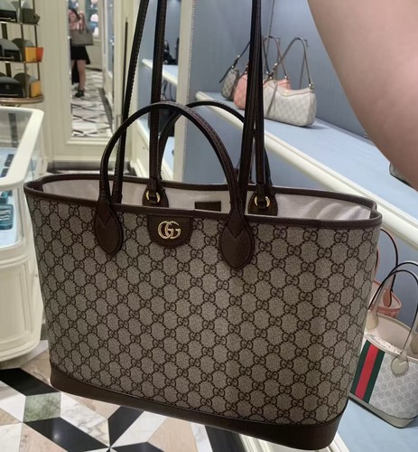 GUCCI Ophidia Medium Beige And Ebony GG Canvas Tote Bag 100%authentic