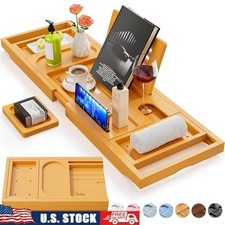 Luxury Bathtub Tray Home Spa Caddy Wine Phone Holder Expandable Waterproof New