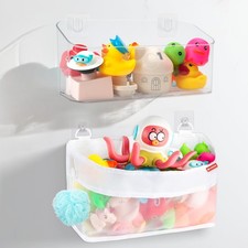 2 Pack Bath Toy Storage Organizer,Plastic  Nylon Bath Toy Holder for Bathroo...