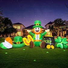 8FT St Patricks Day Inflatables Outdoor Decorations,Inflatable Leprechaun wit...