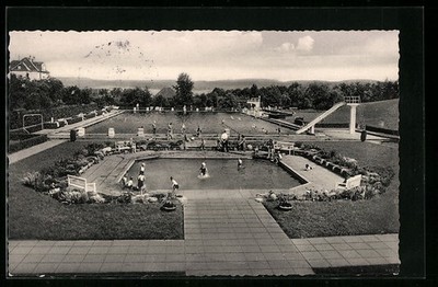 Bad Driburg, im Schwimmbad, Ansichtskarte 1958 