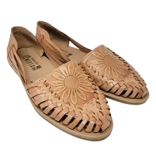 Nidia Huaraches Womens 9 Leather Sunflower Flats Woven Mexico Sandals Boho Folk