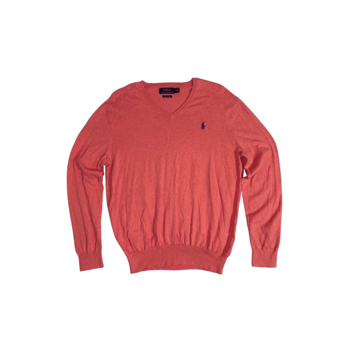 ラルフローレン POLO RALPH LAUREN V-Neck Sweater Mens Medium Coral Pima Cotton