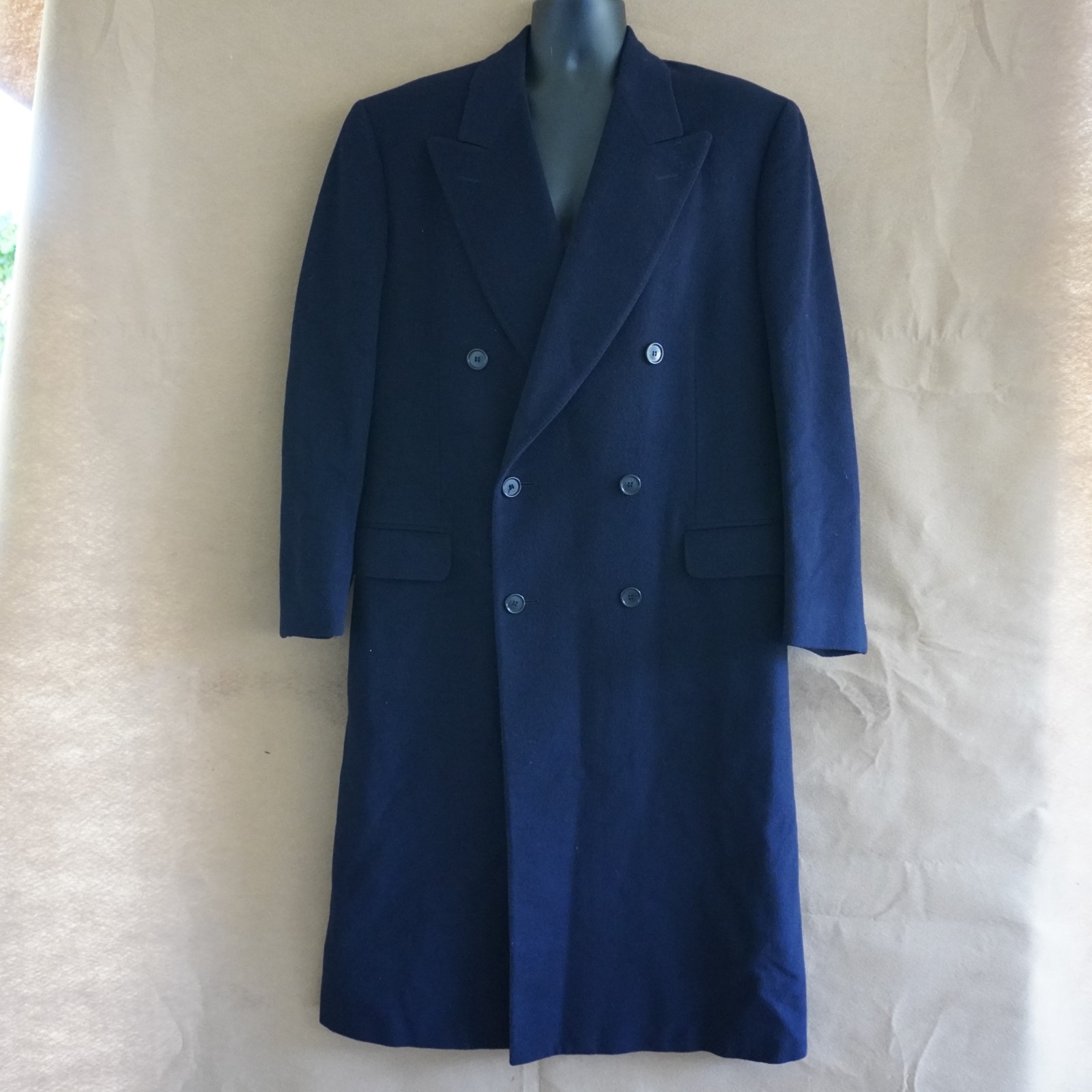 Canali Italy Double Breasted Overcoat 50R Navy Blue Wool Cashmere Trench Coat 40