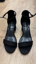 Madden Girl Women  s Black Suede Strappy Ankle Strap Block Heel Sandals 7