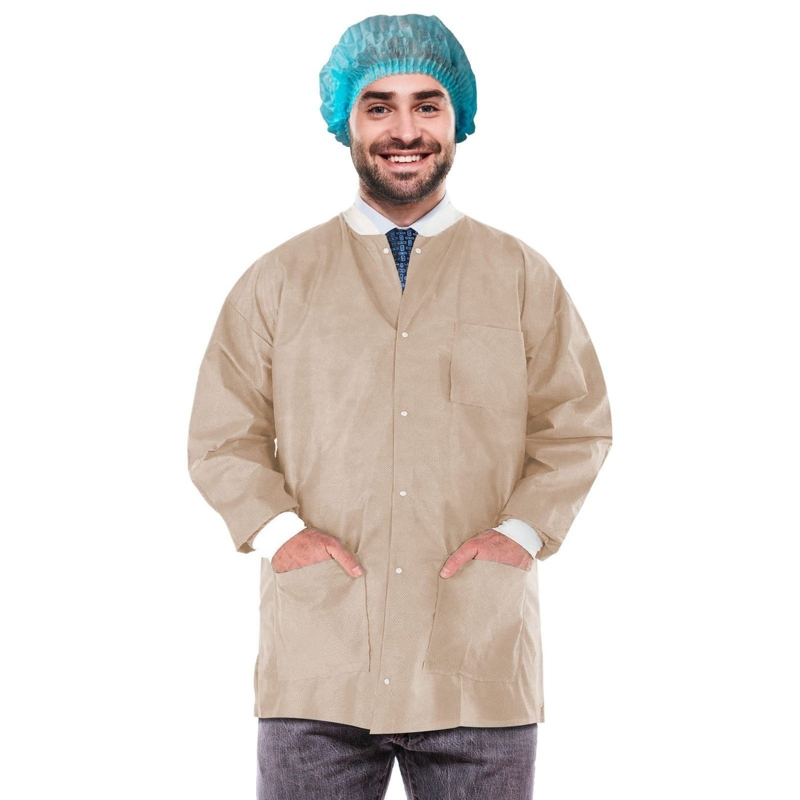 ALTRA Disposable Lab Jackets 29" Long. Pack of 100 Tan Hip Length Work Gowns Small