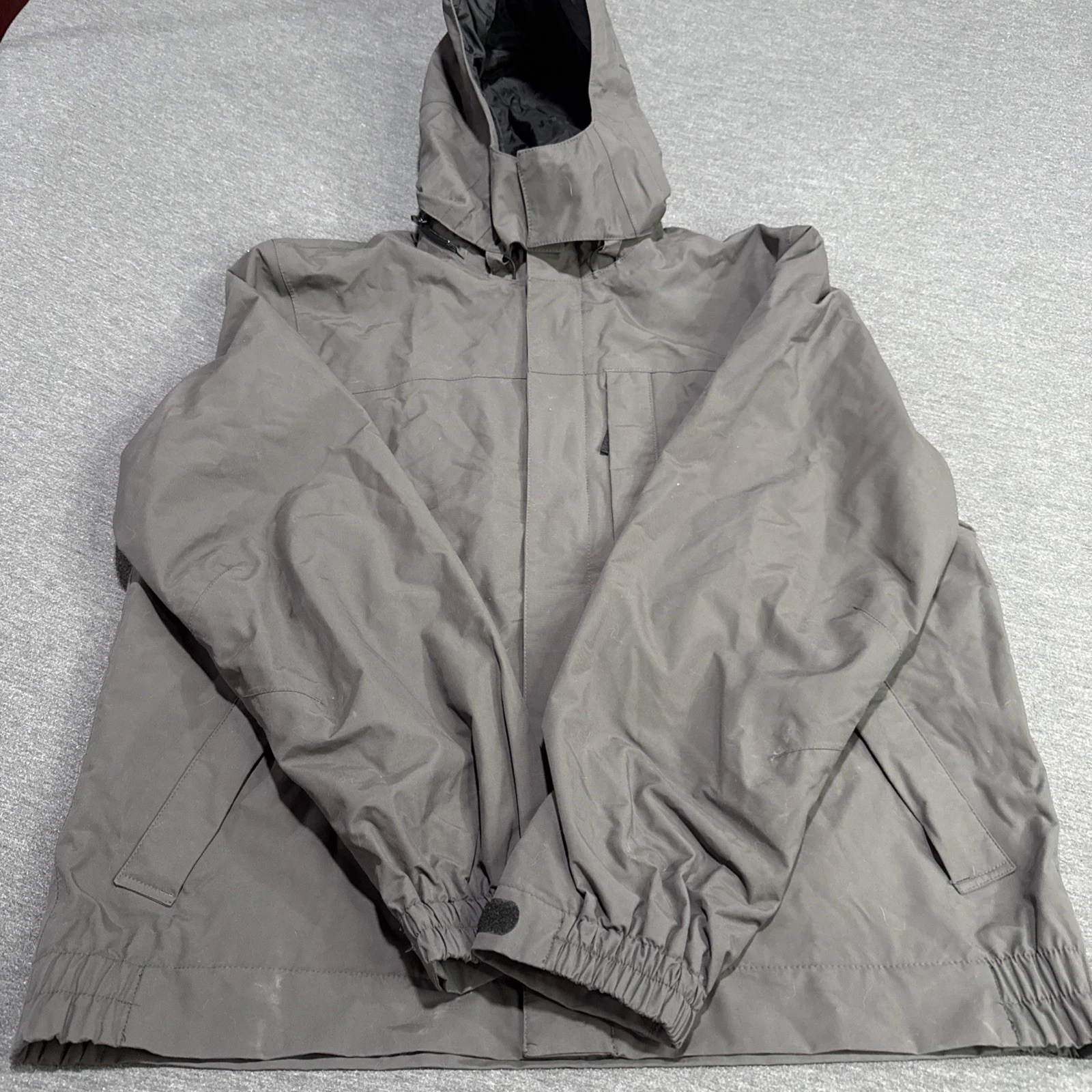 Eddie Bauer WeatherEdge Waterproof Shell Jacket Men’s Large Hooded Brown Gray