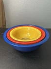 Vtg 80s Pyrex Primary Colors Mixing Bowls Set of 3 Clear Bottom Nesting Baking