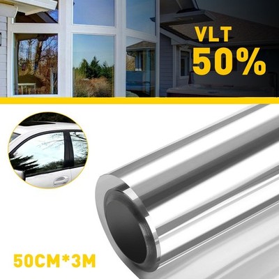 Mirror Tint Window Film Privacy Protect UV Reflective Sun Block Silver 50% VLT