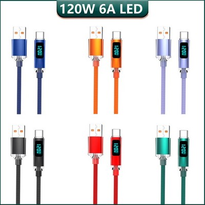 120W USB A to Type C Cable USB C Fast Charger 6A LED Digital Display 1m bis 2m