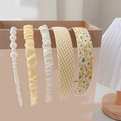 Pack Of 5 French Pearls Embellished Headbands For Women Soft Padded Hair Set