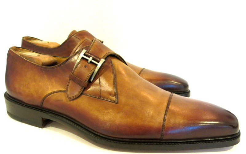 Men's Magnanni Marco II Burnished Tan Single Buckle Monk Strap Loafers Size 14 M