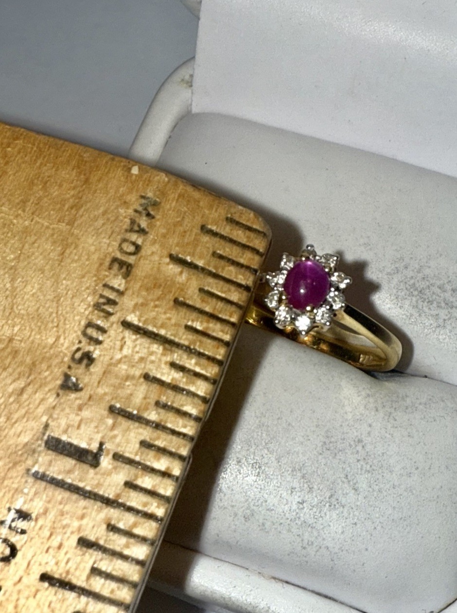 ESTATE Solid 18K Gold Natural Star Ruby Diamond H… - image 4