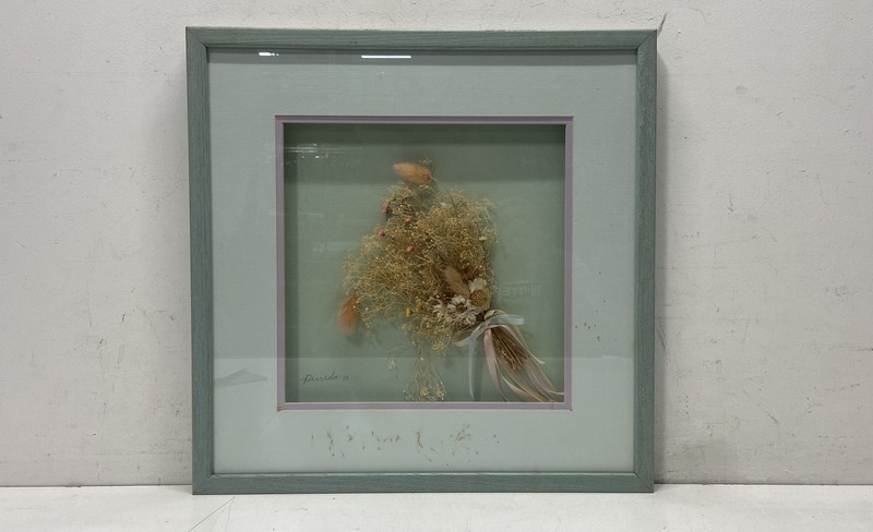 Pastel Vintage Dried Flower Bouquet by Pineda Signed. 1988 Matted & Framed