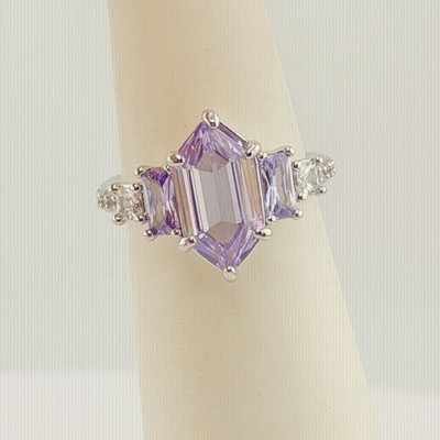 Bomb Party Ring Sz 8 ''The Elsa Ring'' Lavender Topaz Cz on Rhodium RG89759