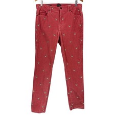 Talbots Stretch Corduroy Straight Leg Pants Mallard Embroidered Sz 10