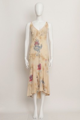 ROBERTO CAVALLI S/S 2003 TATTOO PRINT LONG SLIP DRESS IN SILK SIZE MEDIUM LARGE