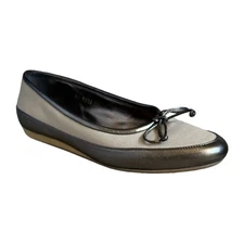 Walter Steiger Vintage Gray Round Toe Ballerina Flat 39 8.5 Metallic Leather Bow