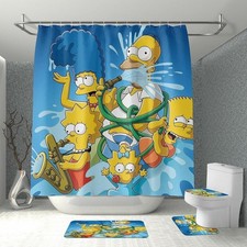 The Simpsons Anime Waterproof Shower Curtain 4pcs Bathroom Rugs Toilet Cover